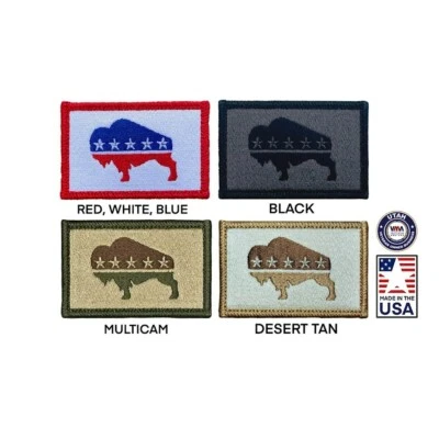 SOLOMON USA American Bison Morale Patch. Embroidered Buffalo Hook and Loop. Made in USA