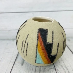 Vaso ceramica arte sabbia indigena Navajo sud-ovest firmato originale vintage *chip* - Foto 1 di 9