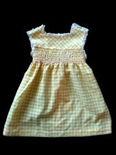VTG 70'S Girls 2T YELLOW CHECKERED SMOCKED EMBROIDERED DRESS 