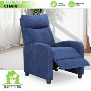 Navy Blue Recliner Chair Fabric Living Room Single Modern Sofa Adjustable Back - Picture 1 of 10
