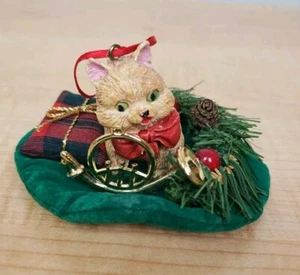 Vintage Tabby Gattino Gatto con Corno Francese Decorazione Albero di Natale Taiwan ROC - Foto 1 di 8