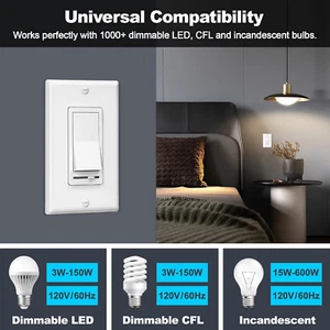 2 Pack Dimmer Light Switch, Universal Lighting Control, Single Pole or 3 Way,... - Picture 1 of 12