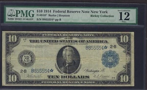 🇺🇸 1914 $10 "NEW YORK" BURKE&HOUSTON ♚STAR♚ ♚STAR♚ PMG FINE 12 - Picture 1 of 2