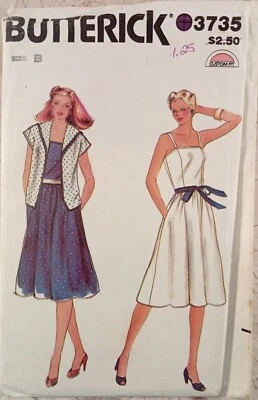 BUTTERICK 3735 VTG 80s Sun Dress Sundress Jacket sailor collar Sz 12 14 16 UNCUT - Image 1 of 4
