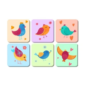 Wooden Coasters for Home and Kitchen Square Coasters 4 x 4 In Set of 6 (Birds) - Picture 1 of 4