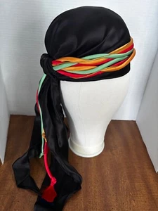 VINTAGE Don Klein hat Satin w long fabric stands multicolor cords feather SMALL - Picture 1 of 11