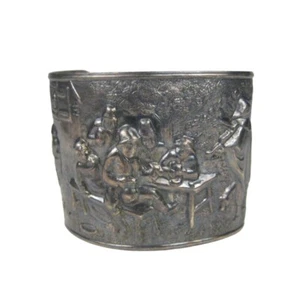 Statement Vintage DENMARK Signed Silver Plate Cuff Bracelet Tavern Repousse - Picture 1 of 9