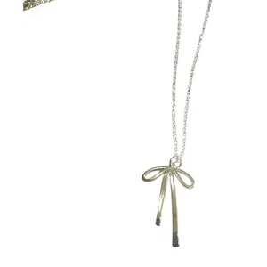 Dainty Minimalist 925 Sterling Silver Ribbon Bow Pendant Necklace, 22” Long, new - Picture 1 of 4
