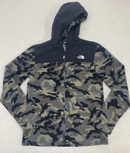 The North Face Jacket Boys Youth XL Fleece Camo Hooded Full Zip Green Black - Picture 1 of 10