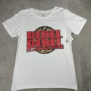 David Bowie Shirt Womens Small White Retro Band Concert Tee Crew Neck 70s - Picture 1 of 9