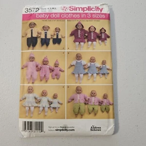Simplicity 3572 Small Medium Large Baby Doll Clothes Sleeper Sewing Pattern - Picture 1 of 2