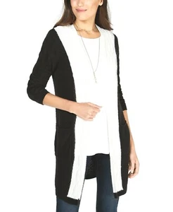 Style & Co. Women's Black/White Colorblocked Cable-Knit Cardigan Size Medium $89 - Picture 1 of 2