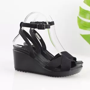Crocs Womens Leigh II Sandal Size 6 Black Ankle Strap Wedge Heel Platform Shoe - Picture 1 of 14