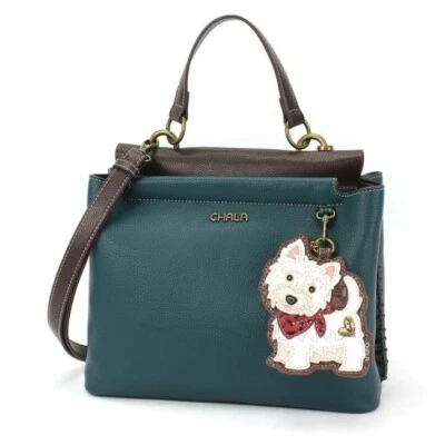 NEW Chala Satchel Crossbody Tote Turquoise Blue Pleather WESTIE Dog gift - Image 1 of 4