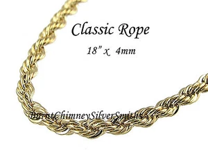 Cadena de cuerda clásica superpuesta en oro 18K 18" x 4 mm chapada pesada GP con garantía - Imagen 1 de 2