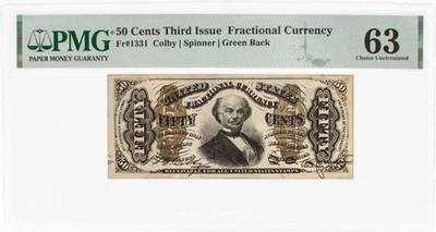 Fr-1331, 50c General Spinner, tercera emisión, moneda fraccionaria de Estados Unidos, PMG 63 Foto 1 de 4