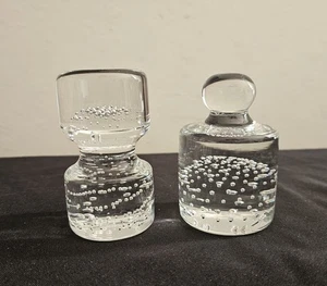 Vintage Art Glass Controlled Bubble Paperweights Lot of 2 Cylinder Shapes Clear  - Picture 1 of 22