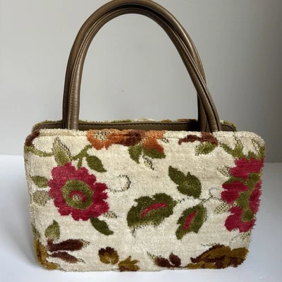Vintage 1960’s Mod Fall Colors Cut Velvet Carpet Bag Purse - Image 1 of 4