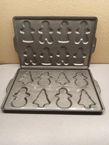 Vtg Christmas Holiday 2 Pans Minicake Cookie Mold Pans Wilton Nestle Ekco 1985 - Picture 1 of 14