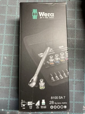 Juego de trinquete de metal Wera 05004017001 8100 SA 7 Zyklop - tamaño de unidad de 1/4" - 28 piezas Foto 1 de 4