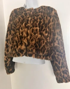 J Crew Faux Fur Lady Jacket Leopard Print Women's Cropped XS - Picture 1 of 6