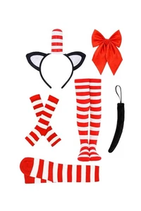 Cat In The Hat Costume For Little Girls Skirt Headband Bow Tail Gloves Size M - Picture 1 of 1