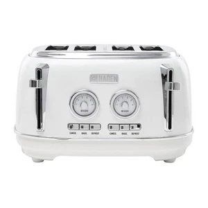 HADEN Dorset 1500-Watt 4-Slice Ivory White Wide Slot Retro Toaster with Crumb - Picture 1 of 11