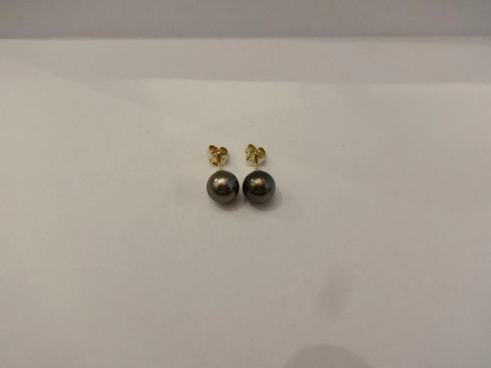 Ohrstecker 8,8 mm Tahitiperlen, hervorragendes Lüster,  aus eigener Werkstatt . - Bild 1 von 3