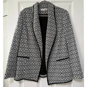 Kasper Women's Knit Diamond Print Open Front Blazer Jacket Size 12 - Picture 1 of 15