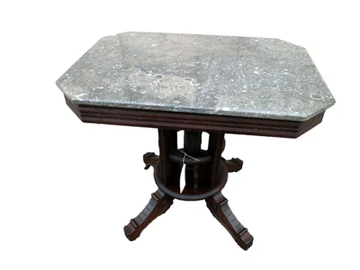 56217   Antique Victorian TENNESSEE Brown  Marble Top Lamp Table Stand - Image 1 of 4