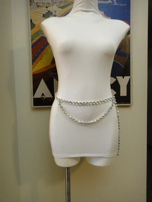 Cinturón de cadena de diamantes de imitación para mujer tono plata cristal swag 39" Foto 1 de 4