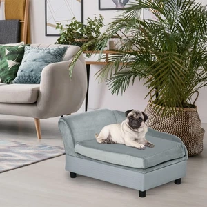 PawHut Pet Sofa Dog Chair Cat Couch w/ Storage, Cushion - Light Grey - Picture 1 of 11