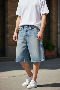 Pantaloncini corti uomo Ecko Unlimited Y2K denim larghi W32 PULITI - Foto 1 di 15