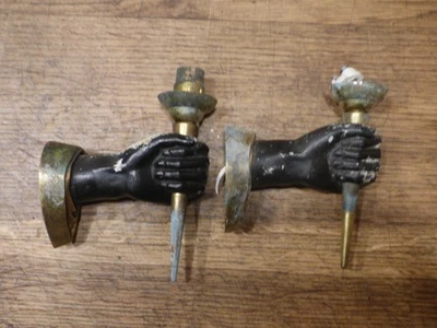 Paire d'applique bronze Main tenant torchère Globe Flambeau ARBUS Jansen ARLUS - Photo 1/4