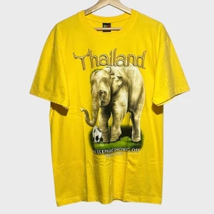 Vintage Thailand Thai Elephant Showing Off Yellow Soccer Tee T Shirt Large L - Picture 1 of 4