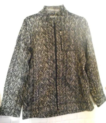 MNY Andrew Marc Womens Black White Large Herringbone Fleece Jacket  - Изображение 1 из 4