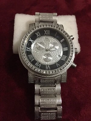 Reloj Techno Master Diamante Para Hombre Banda Diamante Completamente Cargada Acero Inoxidable Foto 1 de 4