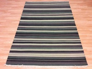 Modern Striped Navy Blue Handwoven Wool Kilim Dhurrie Rug 160x237cm 60%OFF - Imagen 1 de 6