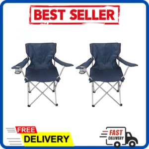(Set of 2) Camping Folding Chair with Cup Holder and Carry Bag, Blue NEW - Picture 1 of 12