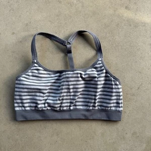 Athleta Up-Tempo Sports Bra Size Medium Silver/Gray Stripe Seamless Workout Gym - Picture 1 of 7