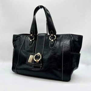 Auth Bvlgari Women's Tote Bag Handbag Leather Black From Japan - Picture 1 of 10