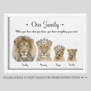 Personalised Lion Family Print | Lioness Cubs | A4 size | Home Gift Baby - Picture 1 of 6