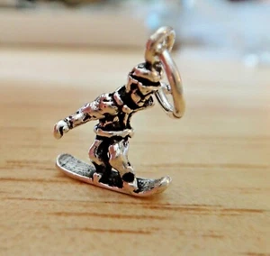 Dije de esquí de nieve para snowboard de plata esterlina 3D 18x13 mm - Imagen 1 de 5