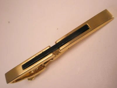 2-1/4" Thin Design Black Bar & Gold Tone Vintage Tie Bar Clip - Image 1 of 4