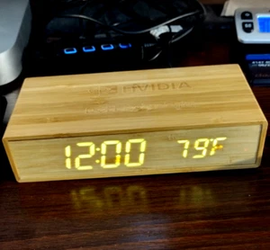 NVIDIA Bamboo Digital Desk Clock LED Display Time, Temp, Alarm, Charging Port - Picture 1 of 9