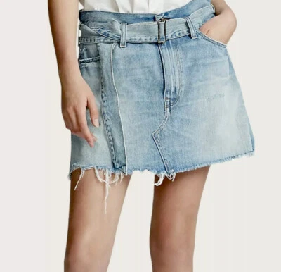 NUEVO CON ETIQUETAS Polo Ralph Lauren Mujer Cinturón Denim Jean Falda Envejecida Mini Azul Talla 29 Foto 1 de 4