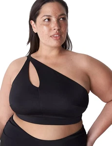 Cacique~Nuevo Con Etiqueta~Negro Sin Alambre Cerradura Un Hombro Bikini Top~Talla 34W - Imagen 1 de 8