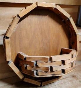 VTG Geometric Wood Block Hang Wall Shelf Octagon Pocket Planter Basket MCM 15" - Picture 1 of 16