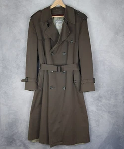 Vintage Christian Dior Monsieur Trench Coat Mens 40R Brown Wool Blend Lined Belt - Picture 1 of 23
