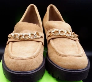 Sam Edelman Taelor Lug Sole Chain Detail leather Loafers Camel Suede sz 8 NEW! - Picture 1 of 5